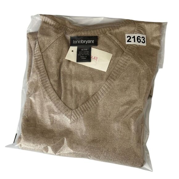 NEW Lane Bryant Metallic Sweater 18/20 Tan Gold Dolman Short Sleeve V Neck - Picture 8 of 8